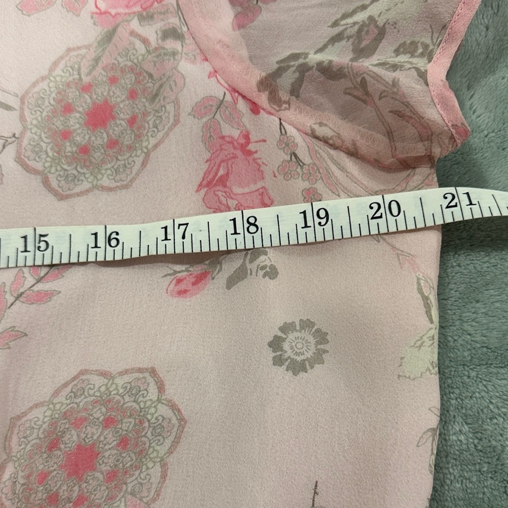 Y2K Worthington coquette Pink Floral Short Sleeve  10 silk sheer top fairy - Picture 7 of 8
